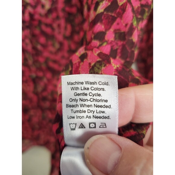 Coldwater Creek Chiffon Abstract Print Ruffle Accent Lined Button-Up Shirt Sz L - Picture 6 of 6